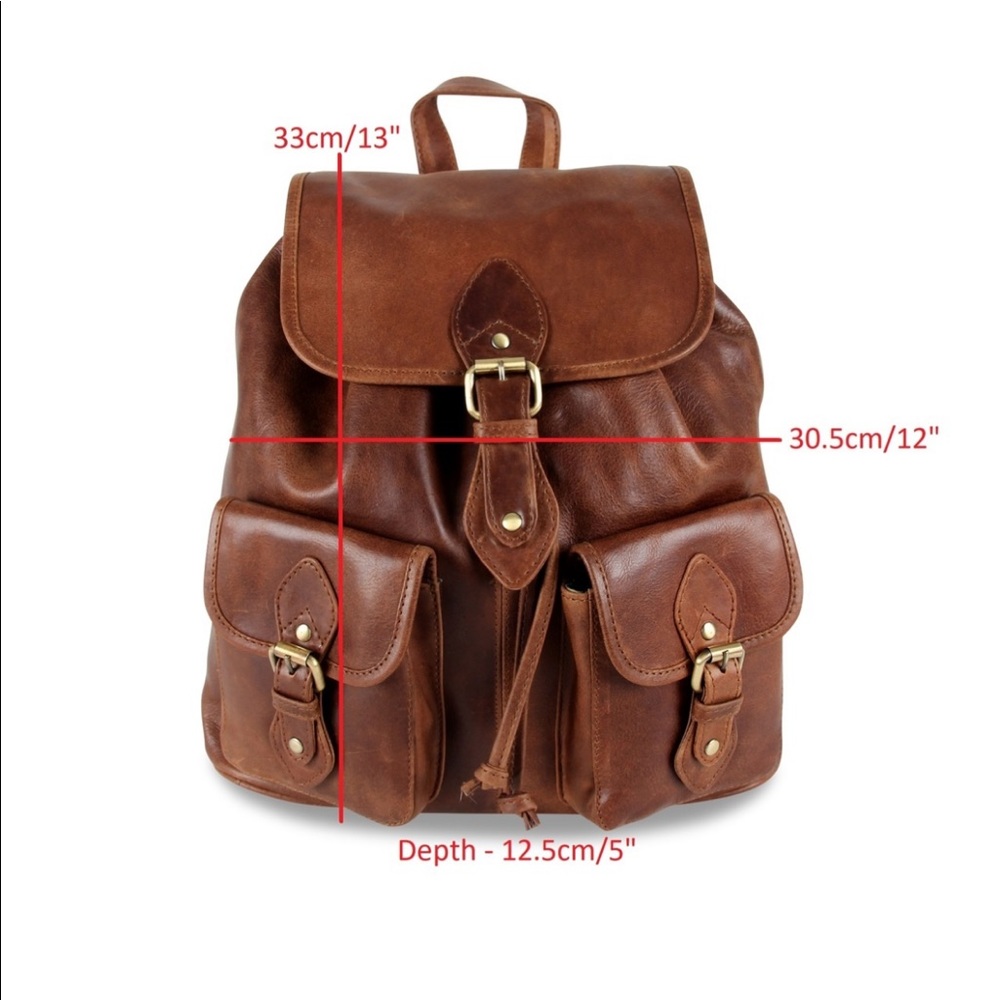 Nina Leather Pocket Backpack in Caramel Tan - Picture 5 of 8